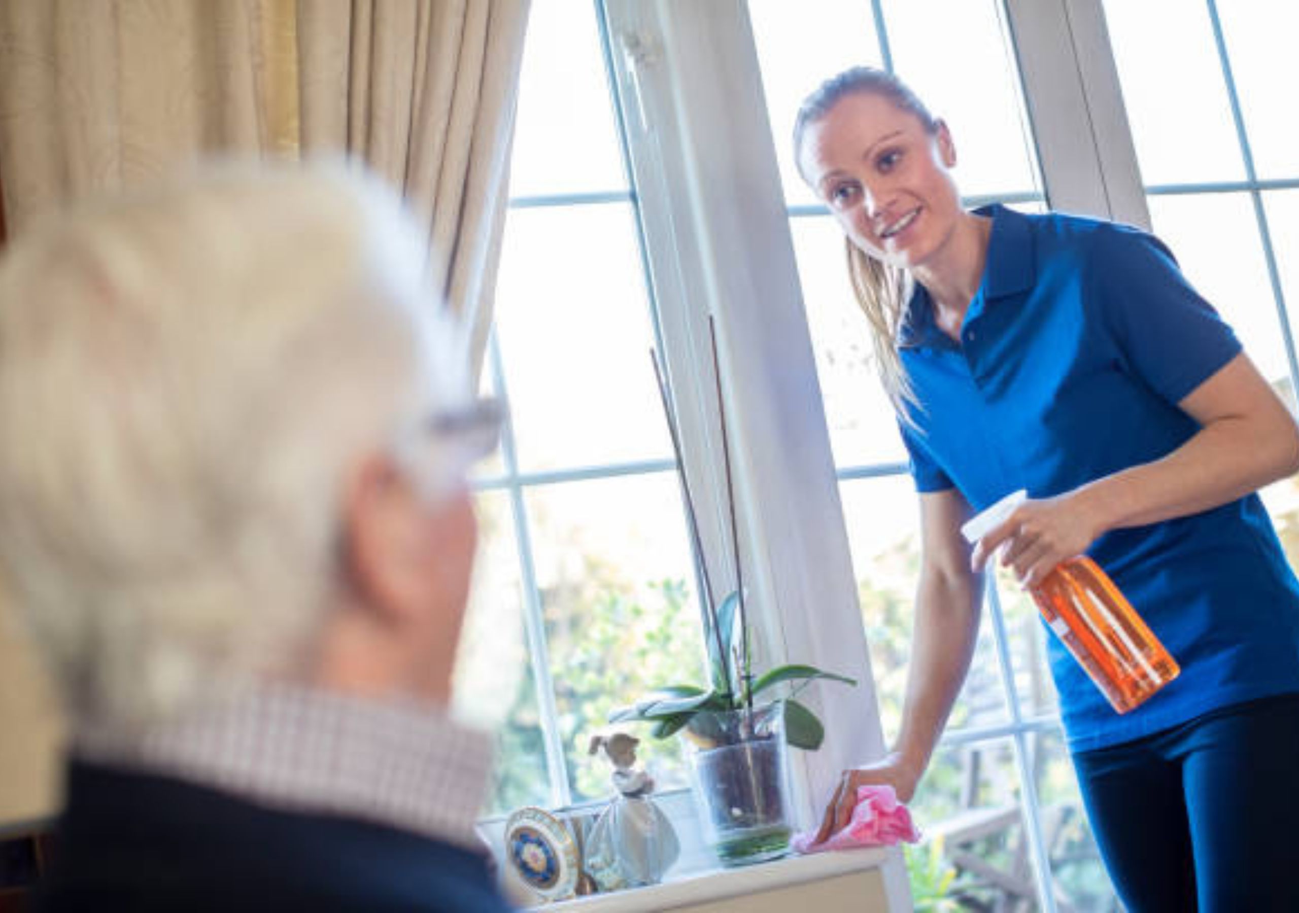 cleaner doing house clean for senious